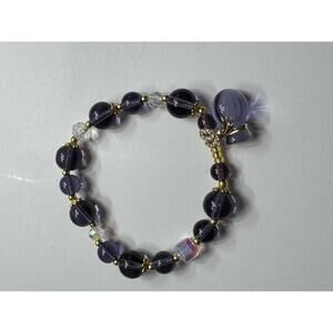 Elegant Purple Beaded Charm Bracelet with Gold Accents